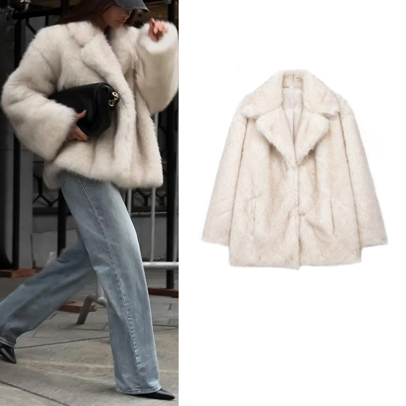 Jacket Suit Collar Loose Fur Coat